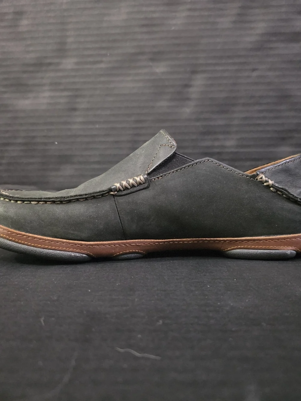 Olukai Mens Black & Toffee Moloa Leather Slip On Shoes 10128 Size 9